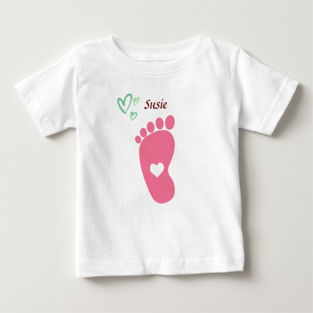 T-shirt Pour Bébé Empreinte de bébé rose - personnaliser le nom T-Sh (Devant)