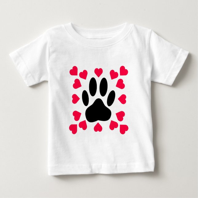 T-shirt Pour Bébé Empreinte de patte Chien Noir Avec Formes Cardiaqu (Devant)