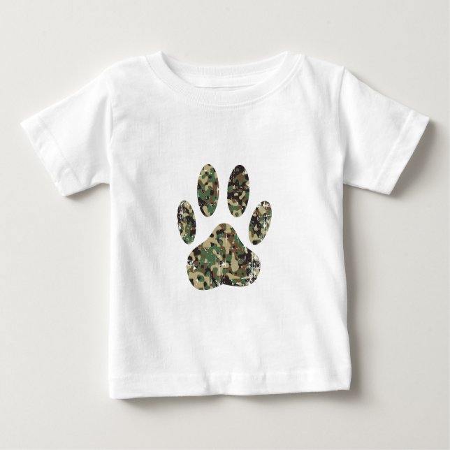 T-shirt Pour Bébé Empreinte de patte de chien Camo en détresse (Devant)