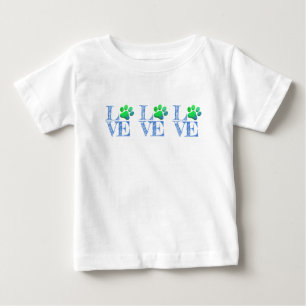 T-shirt Pour Bébé Empreinte de patte LOVE Blue Green Famille Animaux