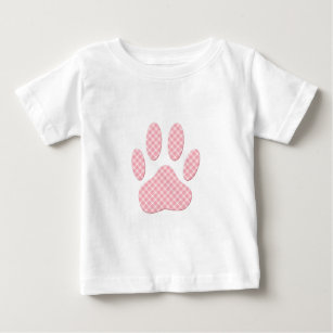 T-shirt Pour Bébé Empreinte de patte Tartan Rose Et Blanc