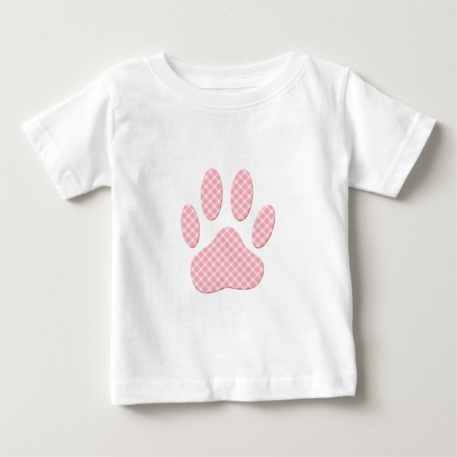 T-shirt Pour Bébé Empreinte de patte Tartan Rose Et Blanc (Devant)