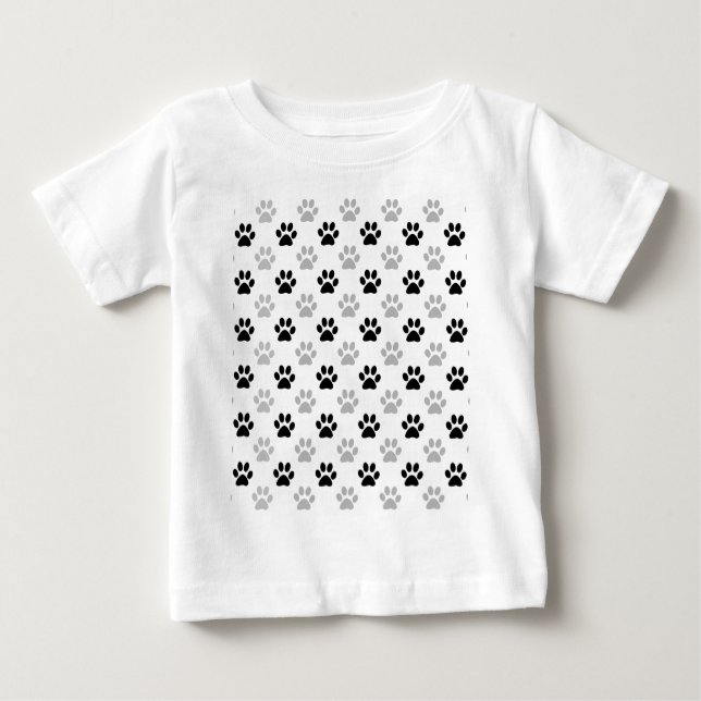 T-shirt Pour Bébé Empreintes de pattes noirs et blancs de chiot (Devant)