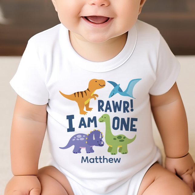 T-shirt Pour Bébé Enfant 1er anniversaire Dinosaures Rawr Personnali (Créateur téléchargé)