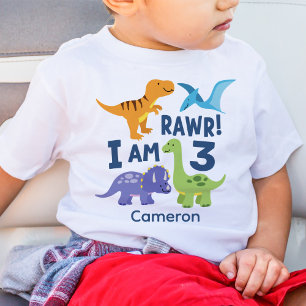 T-shirt Pour Bébé Enfant 3e anniversaire Dinosaur Rawr Personnalisé
