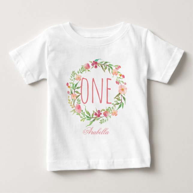 T-shirt Pour Bébé Enfant d'un an fille Fille Florale Wreath-5 (Devant)
