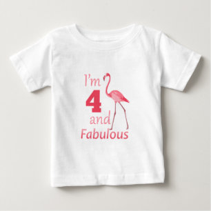 T-shirt Pour Bébé Enfants 4e anniversaire mignon Flamant rose rose