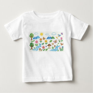 T-shirt Pour Bébé enfants dessin terre fleur arbre crayon couleur cr