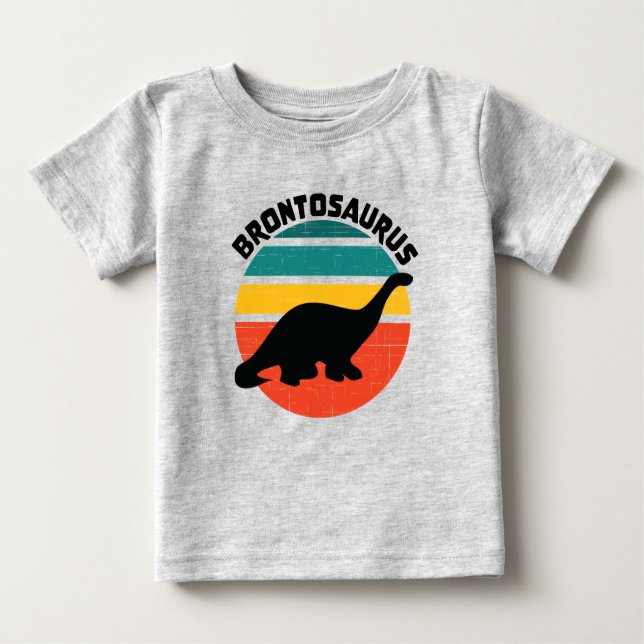 T-shirt Pour Bébé Enfants Dinosaure Brontosaurus Retro Sunset Distan (Devant)