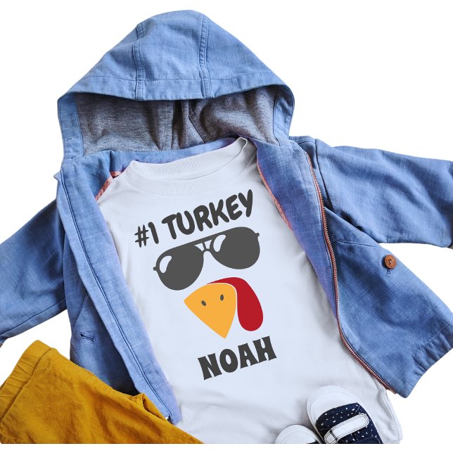 T-shirt Pour Bébé Enfants Thanksgiving Turquie avec Shades Nom (Créateur téléchargé)