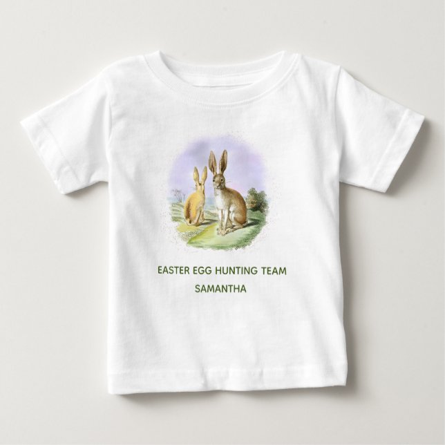 T-shirt Pour Bébé Équipe de chasse aux oeufs de Pâques personnalisée (Devant)