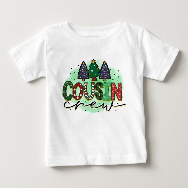 T-shirt Pour Bébé Équipe de Noël Cousin (Devant)