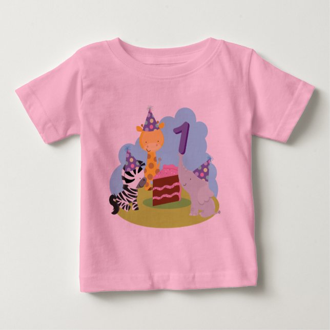 T-shirt Pour Bébé ęr Animaux de safari d'anniversaire (Devant)