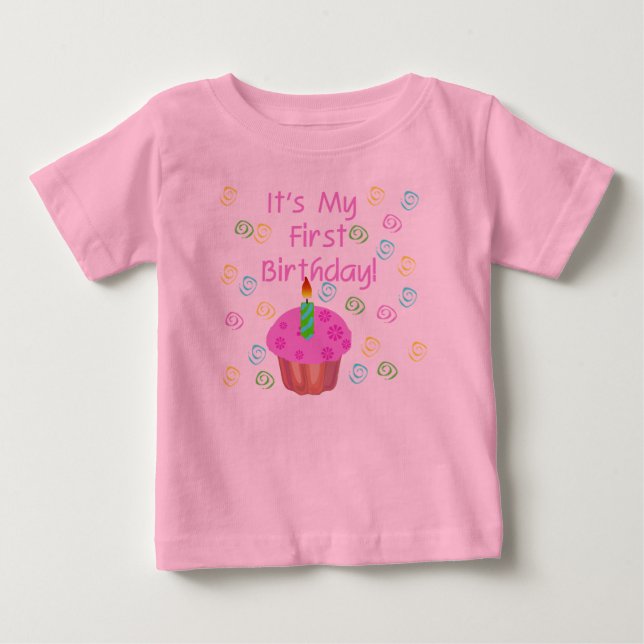 T-shirt Pour Bébé Ęr anniversaire de petit gâteau rose (Devant)