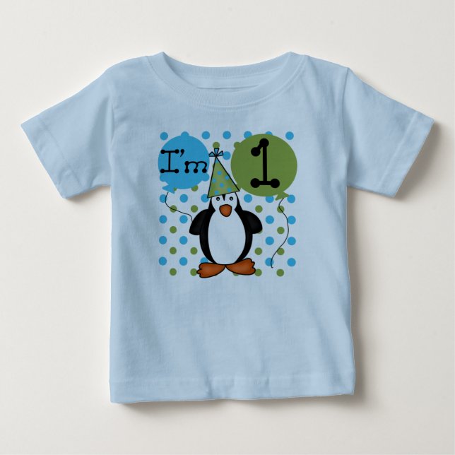 T-shirt Pour Bébé Ęr anniversaire de pingouin (Devant)