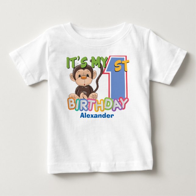 T-shirt Pour Bébé Ęr anniversaire de singe mignon (Devant)