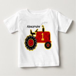 T-shirt Pour Bébé Ęr anniversaire de tracteur rouge personnalisé