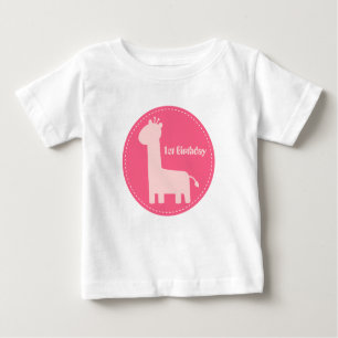 T-shirt Pour Bébé ęr anniversaire - silhouette rose de girafe de