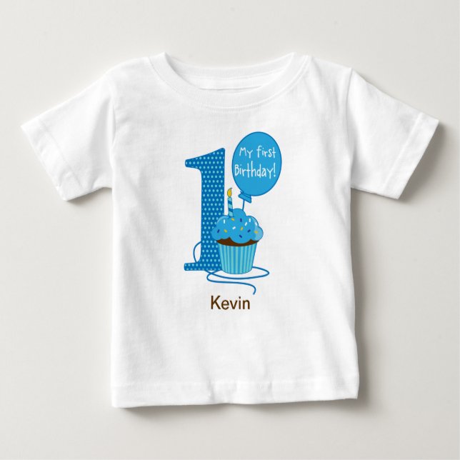 T-shirt Pour Bébé ęr Bleu de petit gâteau d'anniversaire (Devant)