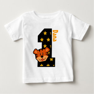 T-shirt Pour Bébé ęr Étoiles et tigre d'anniversaire un an
