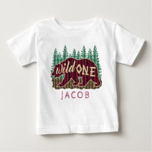T-shirt Pour Bébé ęr Nom tribal sauvage de plaid d'ours de fête