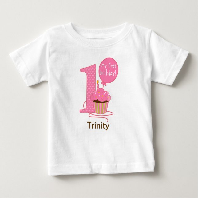 T-shirt Pour Bébé ęr Petit gâteau rose d'anniversaire (Devant)