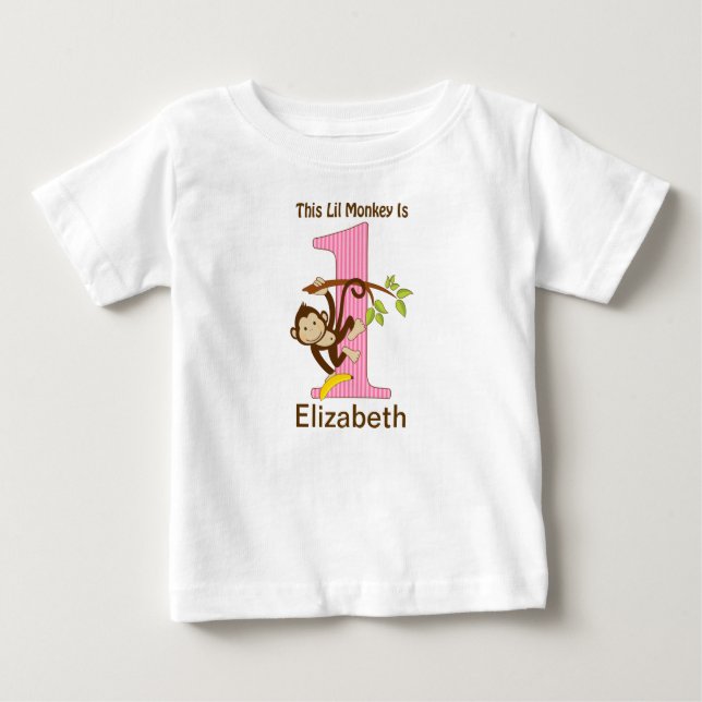T-shirt Pour Bébé ęr Petit rose de singe d'anniversaire (Devant)