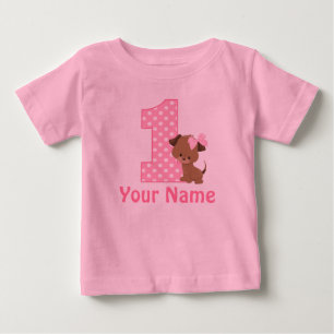 T-shirt Pour Bébé ęr Rose de chiot d'anniversaire personnalisé