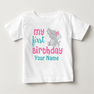 T-shirt Pour Bébé ęr Rose d'éléphant de fille d'anniversaire