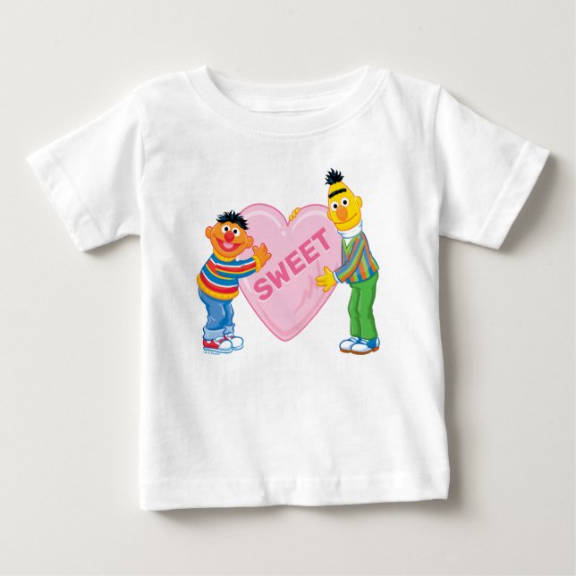 T-shirt Pour Bébé Ernie & Bert Grand Cœur de la Saint-Valentin (Devant)