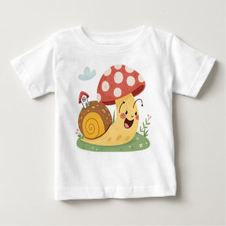 T-shirt Pour Bébé Escargot de Kawaii avec Maison de Champignons