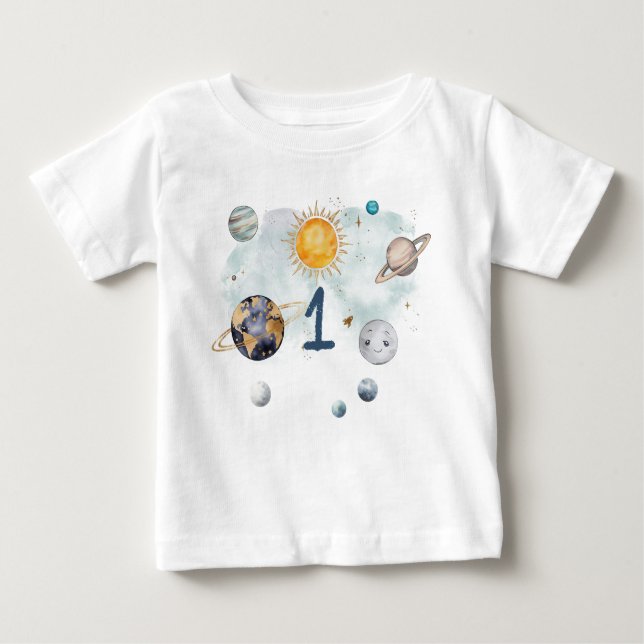 T-shirt Pour Bébé Espace Extérieur Anniversaire Galaxie Soleil Lune  (Devant)