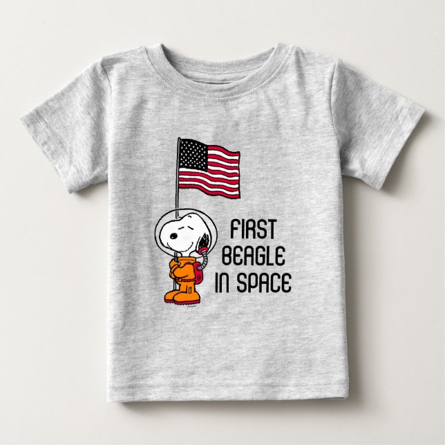 T-shirt Pour Bébé ESPACE | Snoopy avec astronaute du drapeau (Devant)