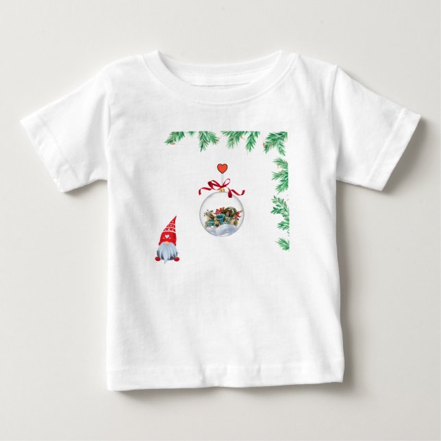 T-shirt Pour Bébé Esprit de Noël avec gnome (Devant)