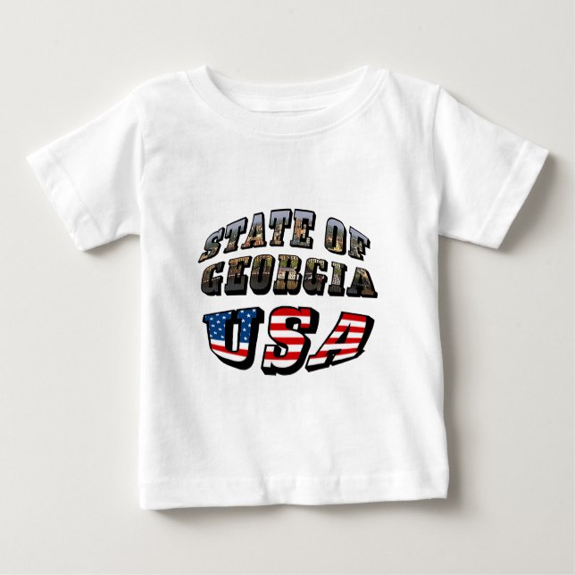 T-shirt Pour Bébé Etat de Géorgie et Etats-Unis Texte du drapeau (Devant)