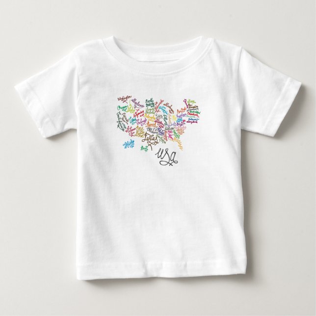 T-shirt Pour Bébé États-Unis d'Amérique Script Text Map (Devant)
