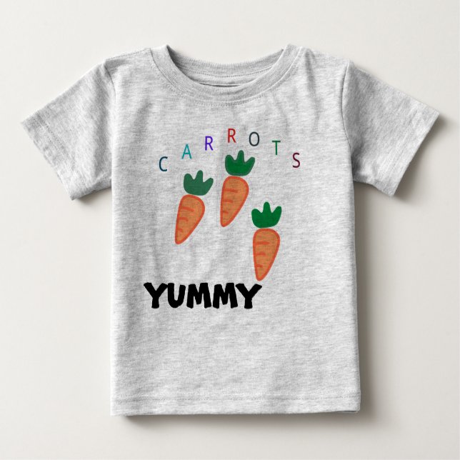 T-shirt Pour Bébé Été Carottes mignonnes Yummy Baby Grey (Devant)