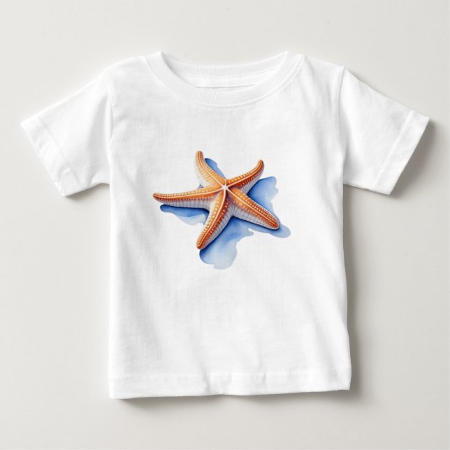 T-shirt Pour Bébé Étoile de mer et silhouette bleue (Devant)