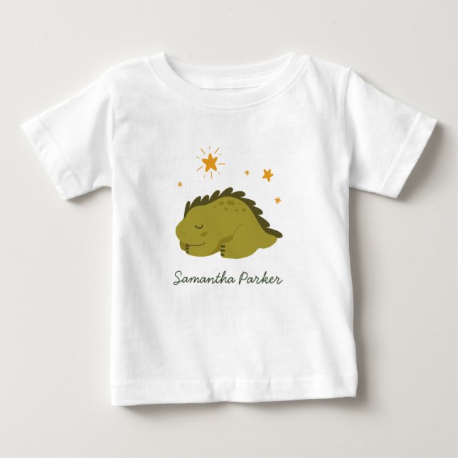 T-shirt Pour Bébé Étoile scintillante de dinosaure vert neutre  (Devant)