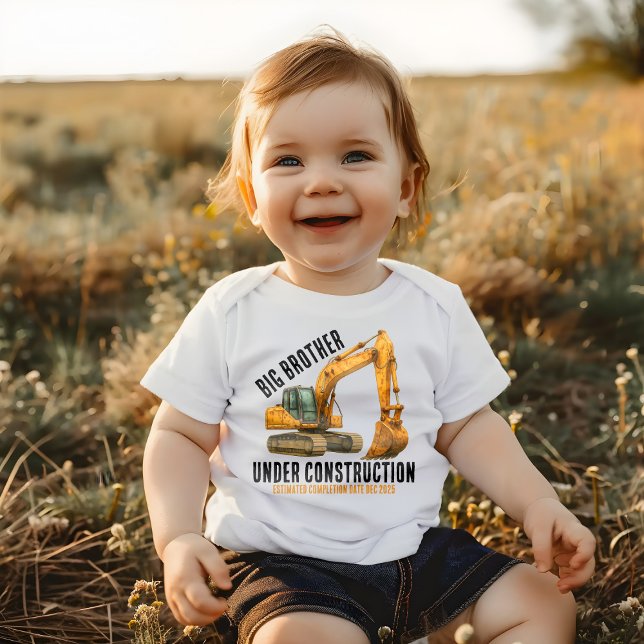 T-shirt Pour Bébé Excavateur Big Brother En Construction Avec Date (Créateur téléchargé)