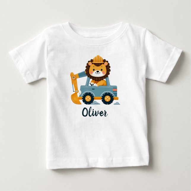 T-shirt Pour Bébé Excavatrice de lion mignon (Devant)