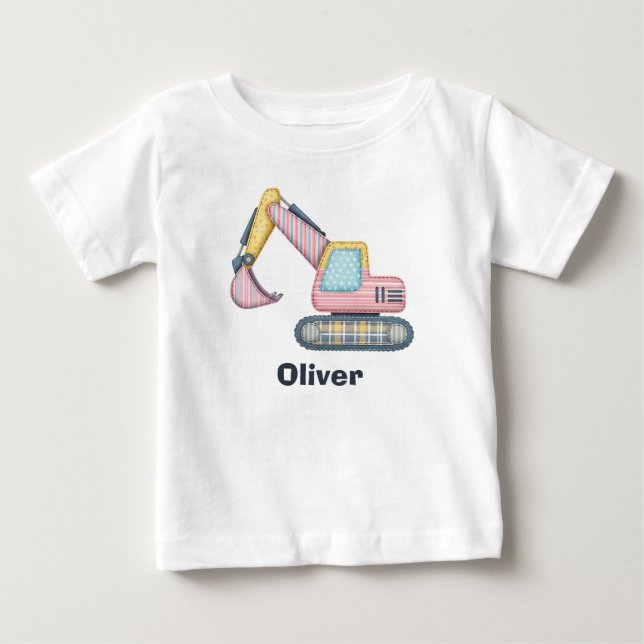 T-shirt Pour Bébé Excavatrice Patchwork Mignonne (Devant)