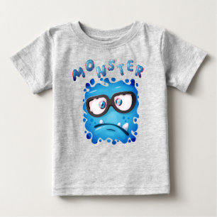 T-shirt Pour Bébé Expressions amusantes Visage Monstre Bleu Sombre