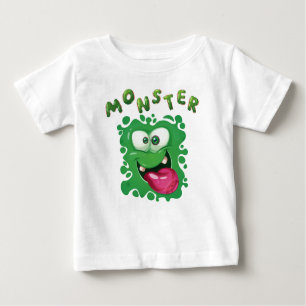 T-shirt Pour Bébé Expressions effrayantes Visage de Monstre Vert amu