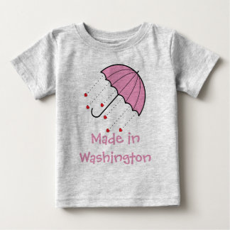 T-shirt Pour Bébé Fabriqué à Washington - Parapluie aux Coeurs (Rose