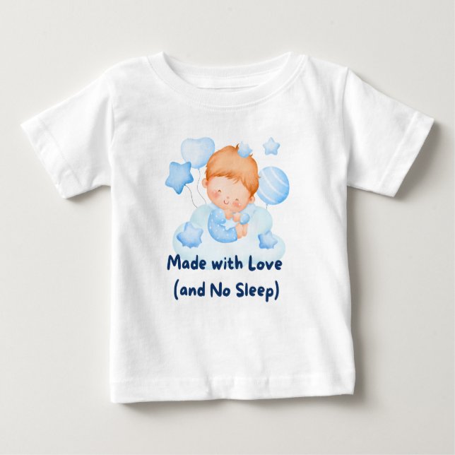 T-shirt Pour Bébé 👶 "Fabriqué avec amour (et sans sommeil)" 💕 (Devant)