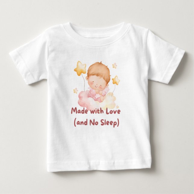 T-shirt Pour Bébé 👶 "Fabriqué avec amour (et sans sommeil)" 💕 (Devant)