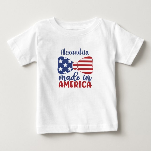 T-shirt Pour Bébé Fabriqué en Amérique - American Flag Bow (Devant)