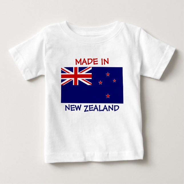 T-shirt Pour Bébé Fabriqué en Nouvelle-Zélande avec drapeau néo-zéla (Devant)