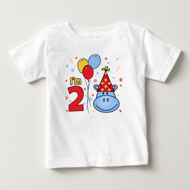 T-shirt Pour Bébé Face Hippo bleu 2e anniversaire (Devant)
